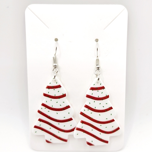 Christmas Tree Holiday Snack Cake Lightweight Acrylic Earrings New - Picture 1 of 2